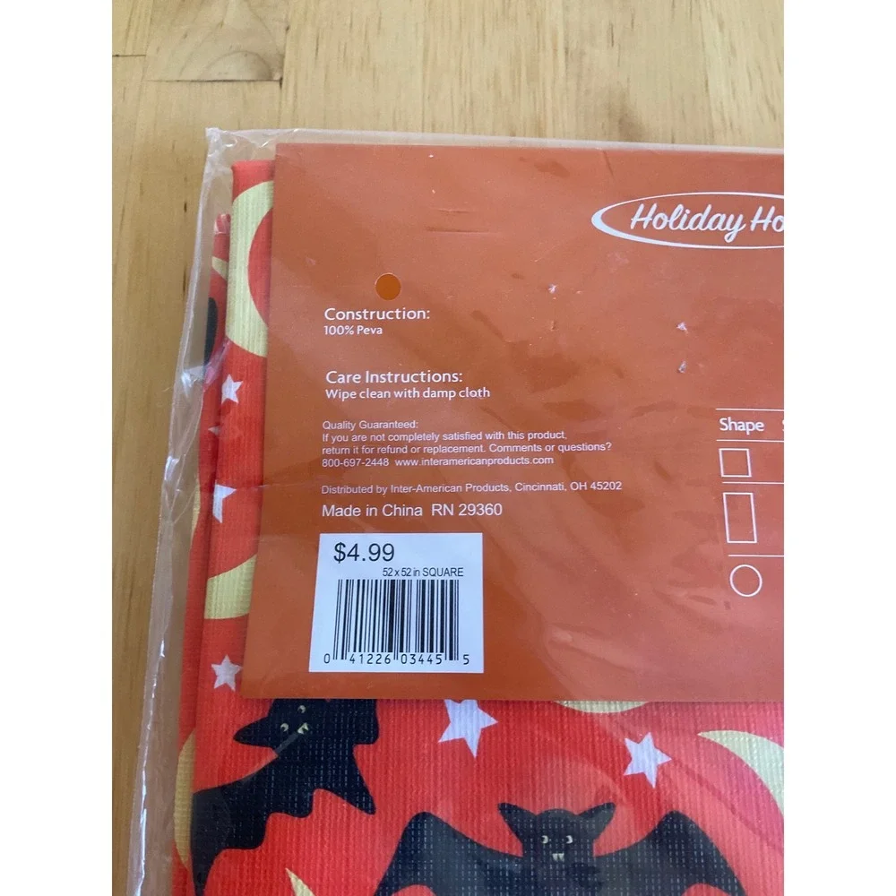 Holiday Home Halloween Bats Vinyl Tablecloth Orange Moon Star Square 52x52 NEW